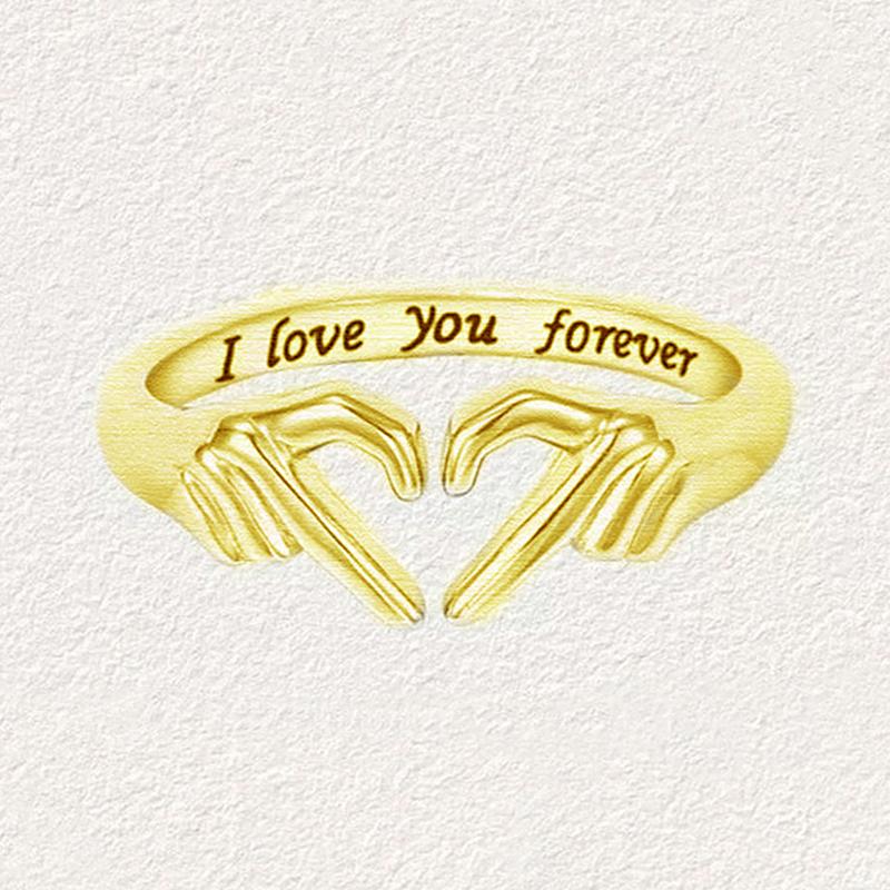 Stilvoller Hand-Herz-Ring mit "Ich liebe dich für immer" Damen Täglich Tragbarer Fingerschmuck Mode Metallischer Stil Accessoires CLE