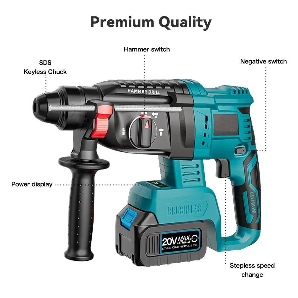 3 In 1 Multifunctional Steel Concrete Wood Power Tool Brushless Electric Impact Hammer Cordless Portable Hammer Drill