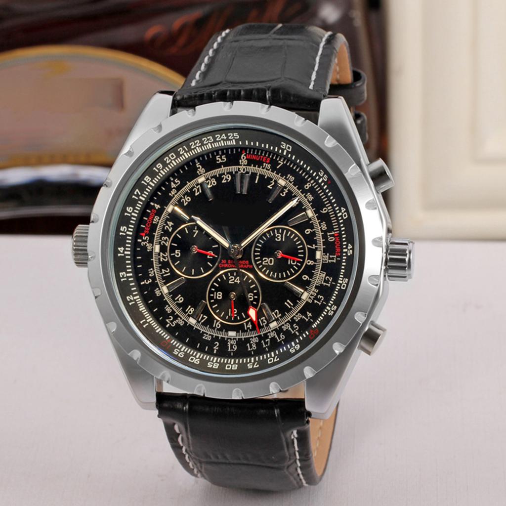 Men S Automatic Mechanical Watch with Leather Strap Fashion Wristwatch Calendar Date Display