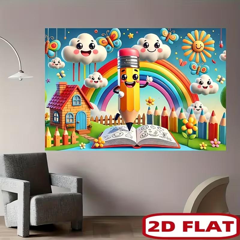 2D Cute Cartoon Cloud Pencil Backdrop for Preschool & Classroom Decoration
