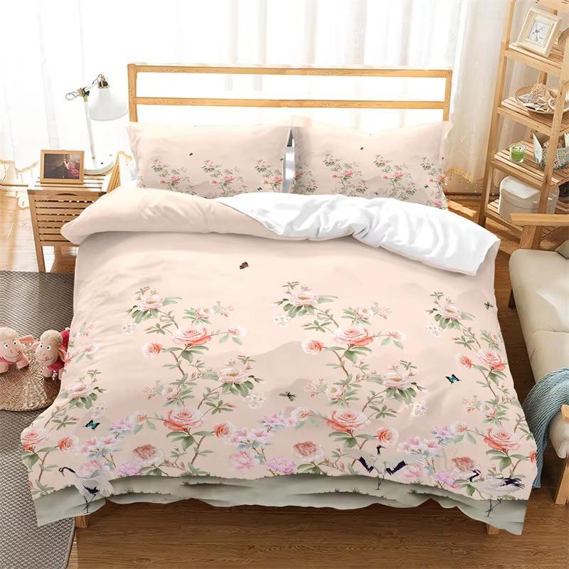 Comforter Floral Classic Chinese Style Farmhouse Garden Botanical Flower Bedding Set Polyester Flowers Leaves Comforter
