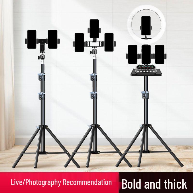 Dual Phone Outdoor Streamer Stand with Fill Light & Multi-Camera Floor Tripod