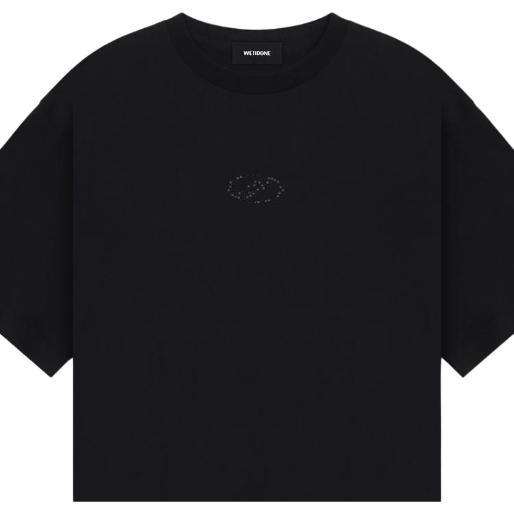 We11done Spring 26 Rhinestone Style Logo Minimalist Short Sleeve T-Shirt Unisex Tops Black WD-TT0-26-850-U-BK