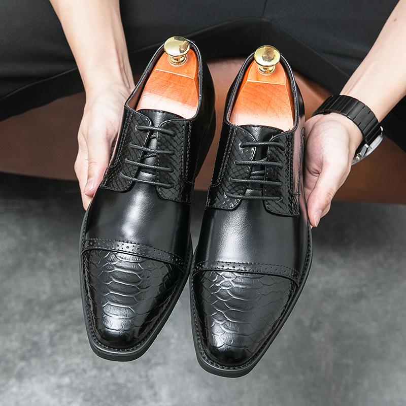 New Spring and Autumn Large Size Business White Leather Shoes Fashion Splicing Men's British Leather Shoes Derby Wedding Leather Shoes