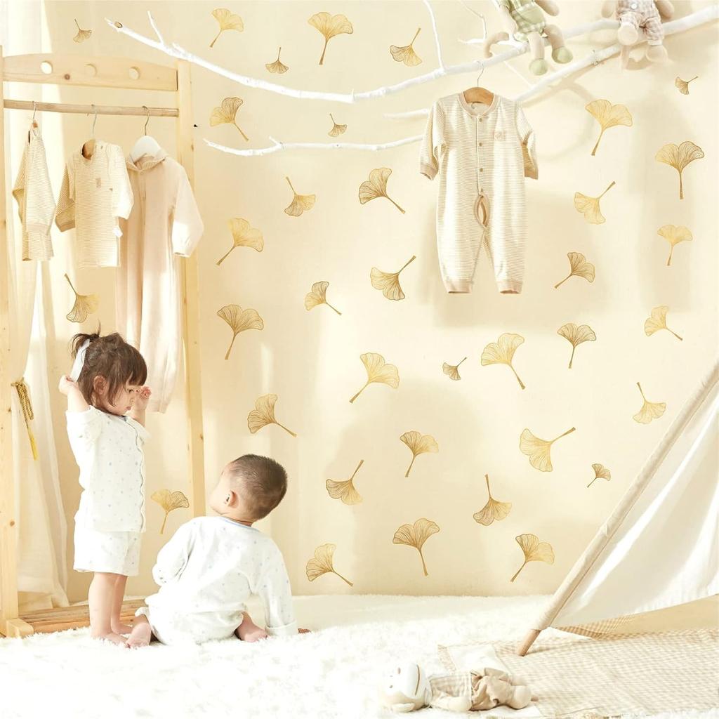 Gold Wall Decals Gold Leaves Wall Decals Peel and Stick Modern Leaf Wall Stickers Living Room Decor Abstract Floral Wall Stickers Nordic Plant Art