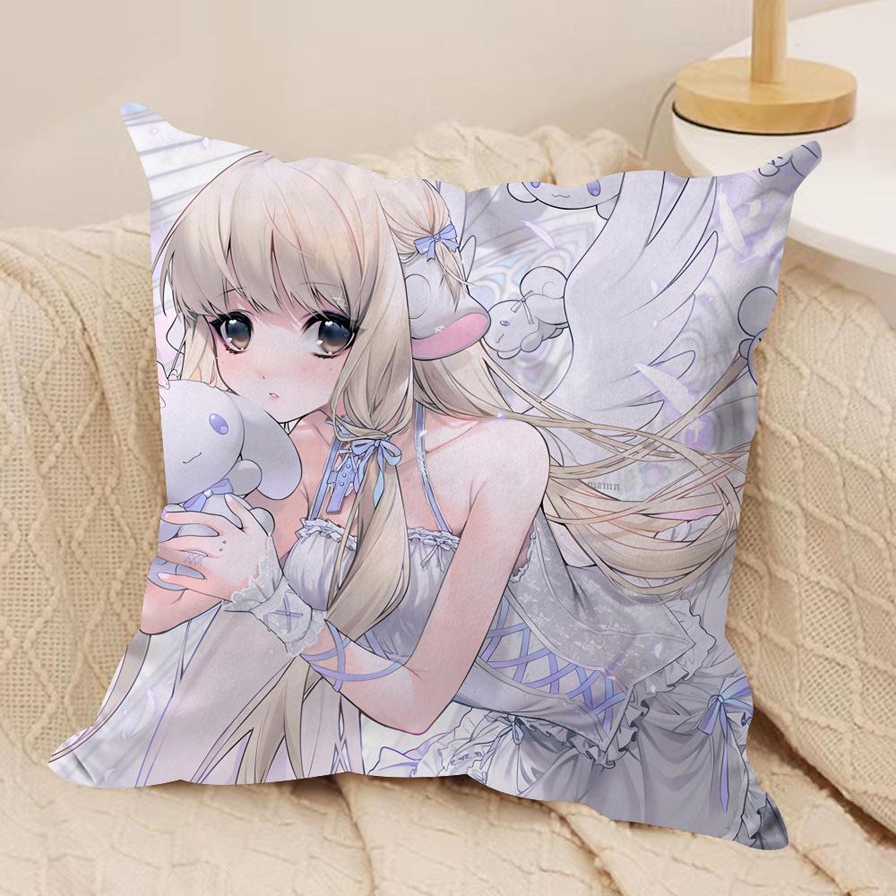 CChobits Anime cute Cushion Cover Silky Short Plush Invisible Zipper Dustproof Sofa Pillow Case for Home Decor