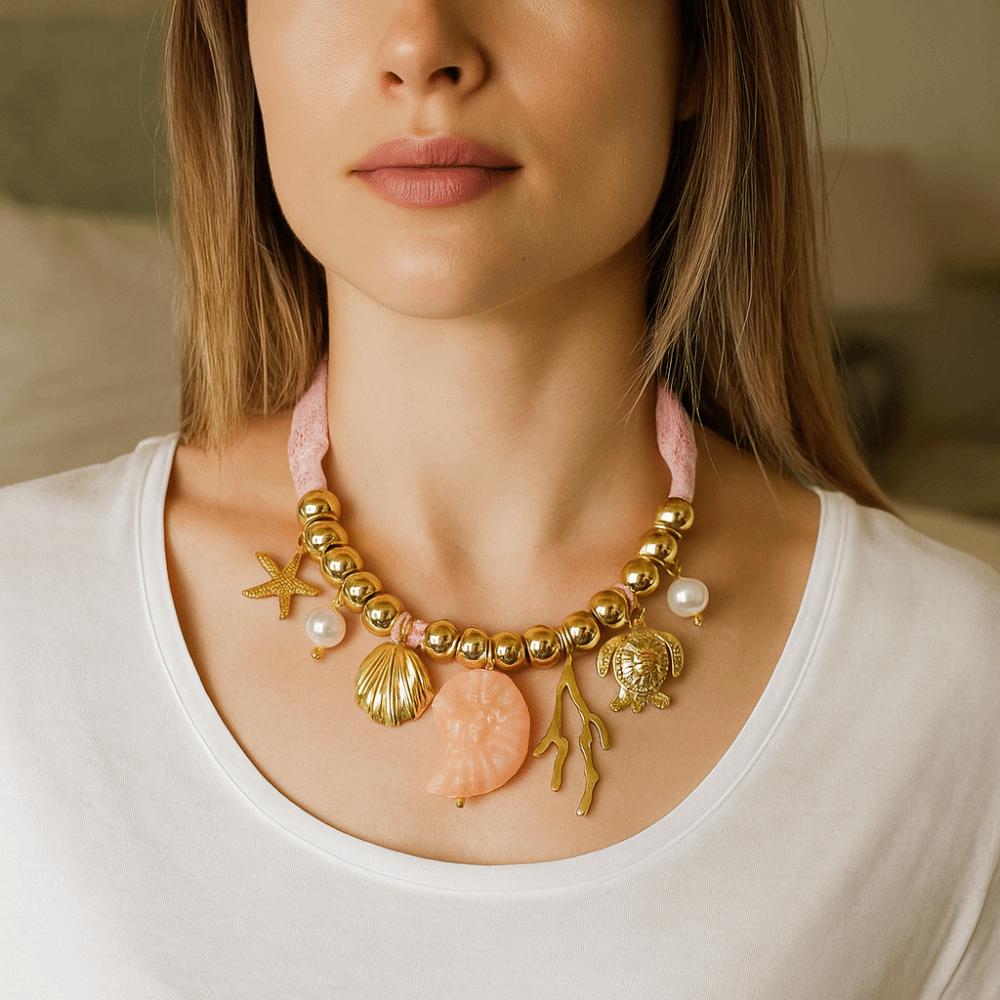 Flower Beach Ocean Series Necklace Conch Dopamine Necklace Cloth Wrap Scarf Chain Necklace  Male