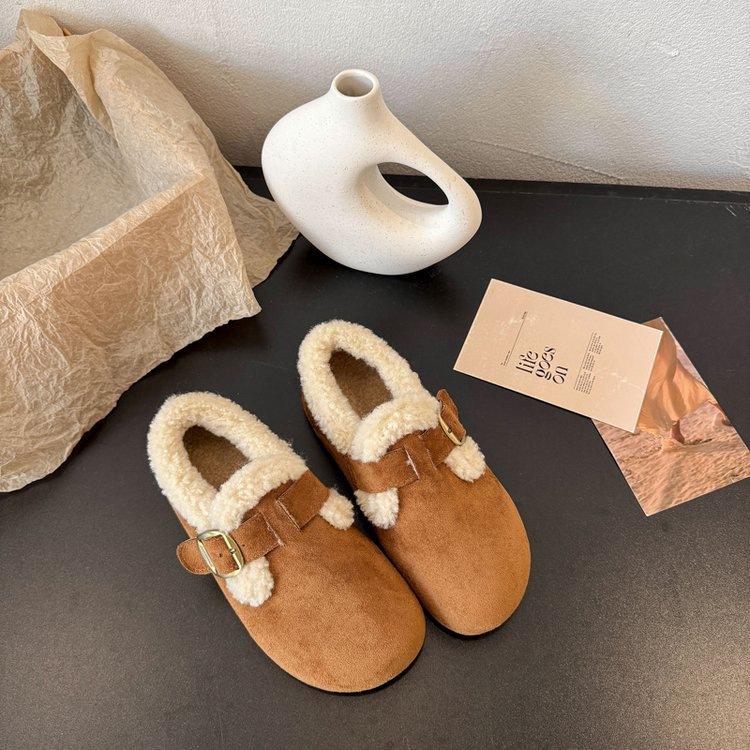 Birkenstocki aksamitne nowa jesień i zima wsuwane miękka skóra gruba podeszwa retro płaska podeszwa bawełniane buty puszyste buty