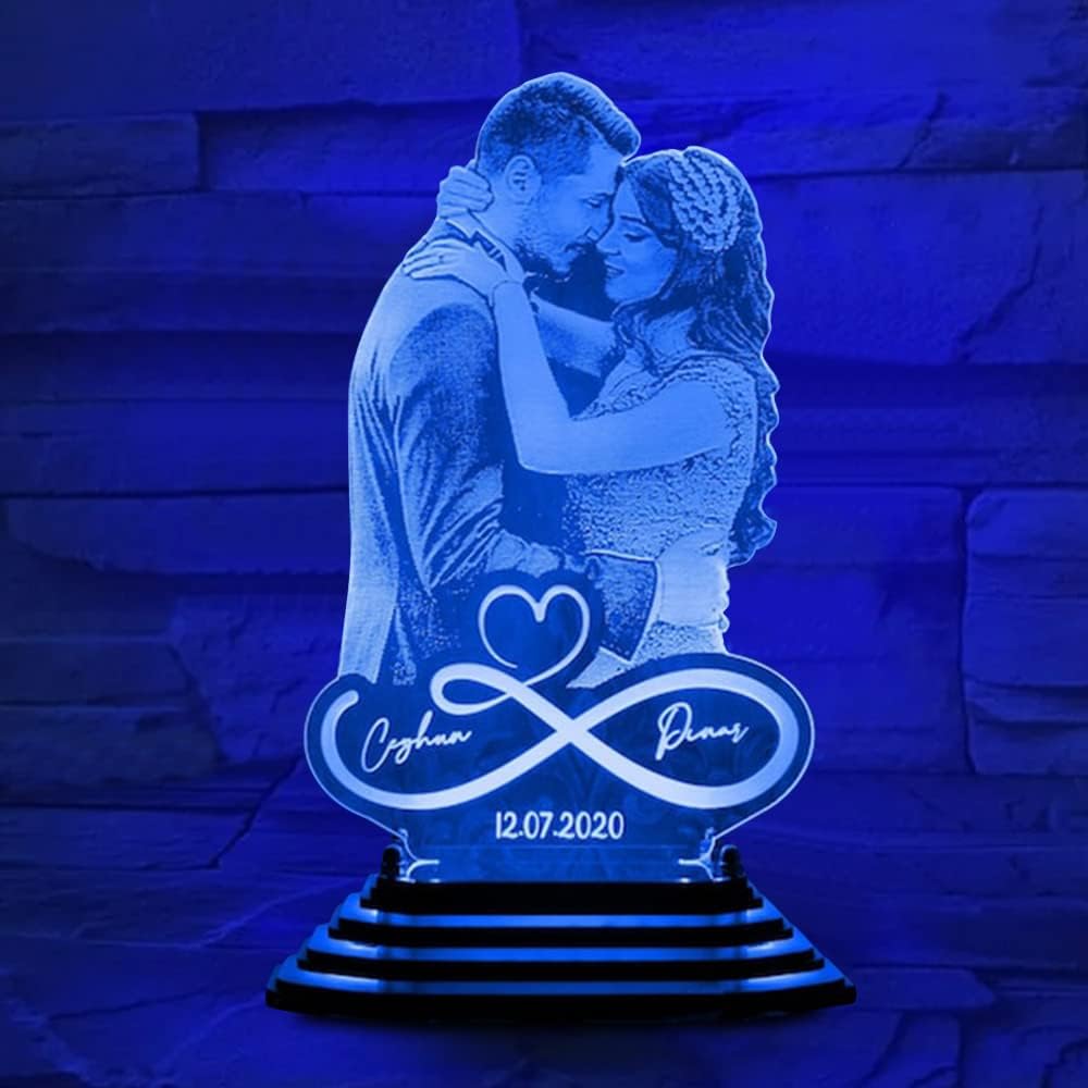 Infinity Heart Personalized Picture Lamp Custom Couple Photo Heart Nigth Light Custom Plaque Bedside Lamp Romantic Gift for Wife Anniversary