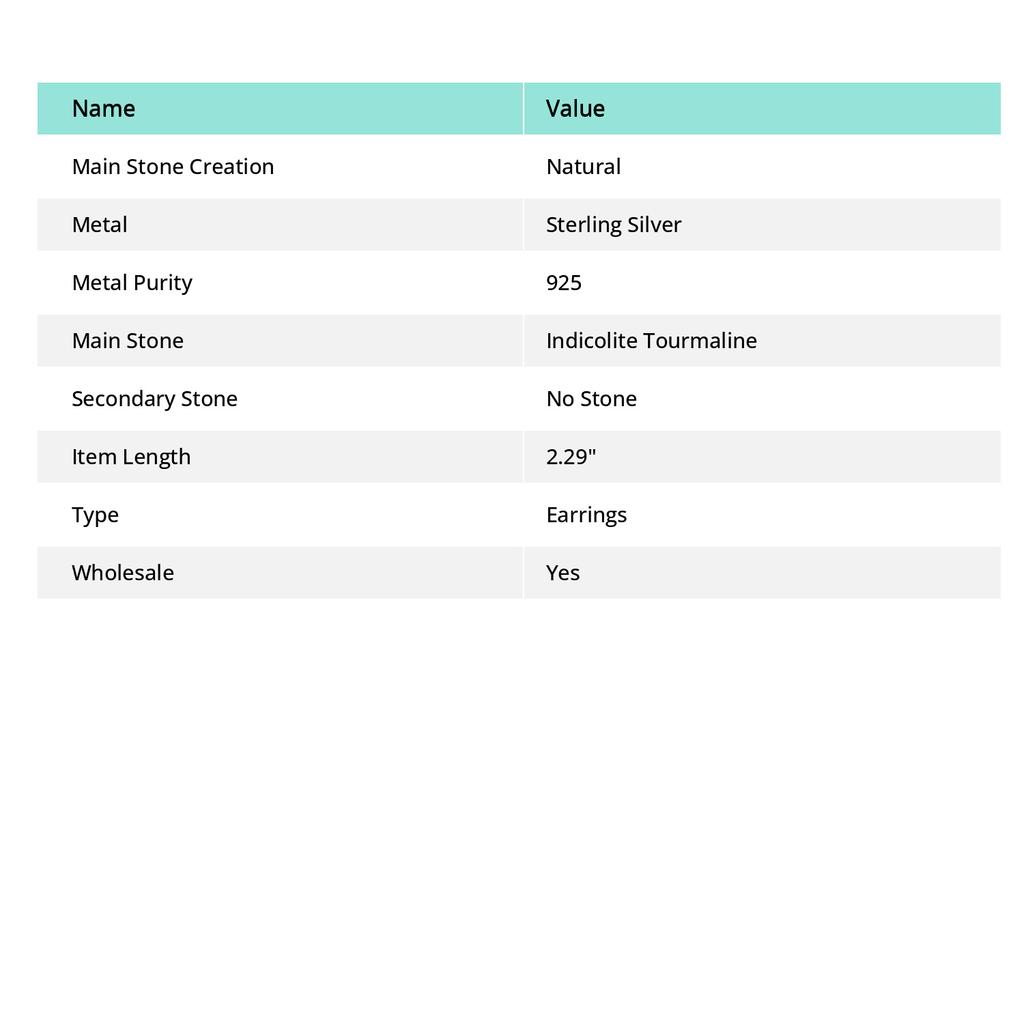 Natural Indicolite Tourmaline Gemstone 925 Sterling Silver Earring 2.29" M2Z18