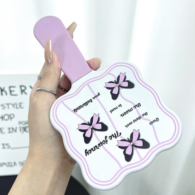 Black Butterfly Handle Makeup Cosmetic Mirror With Comb Withdrawable Travel Portable Hair Brush Massage Styling Tool Girls Gift
