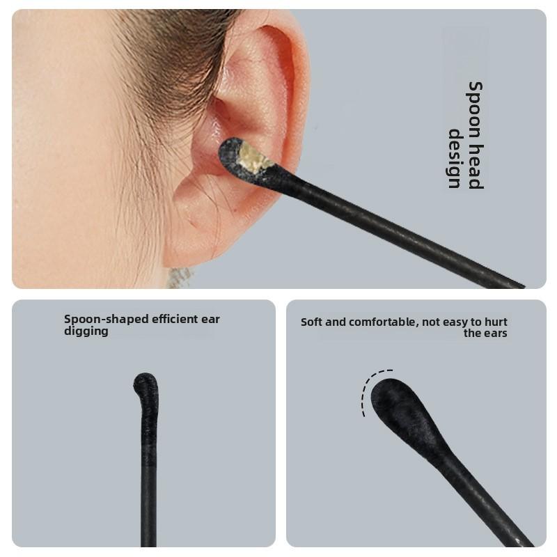 Black Cotton Swabs for Ear Cleaning, Cotton Swabs, Ear Scoops for Cleaning Blackheads, Disposable Cotton Swabs for Adults, Double Heads