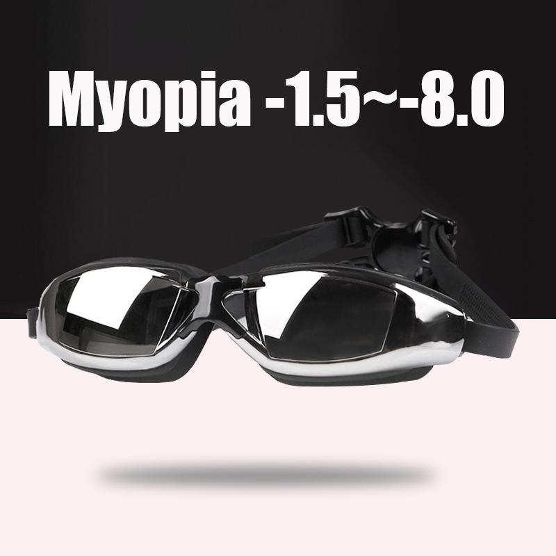 Adult -1.5 To -8.0 Myopia Electroplated Black Color Swim Glasses Waterproof Anti Fog Swim Goggles