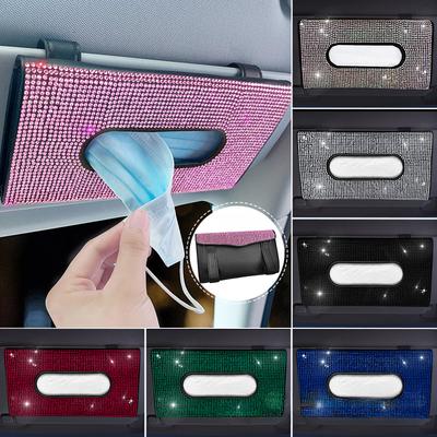 Diamantkristall Auto Taschentuchboxhalter Hochwertig Glänzend Sonnenblende Mehrfarbig Papierbox Bling Auto Innenraum Aufbewahrung Autozubehör