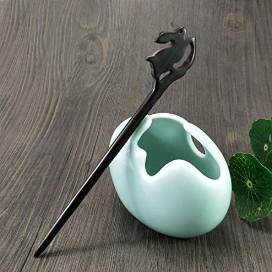 Natural Wood Kanzashi Single Simple Wooden Hair Hair Hairpin for and Japanese Clothing [LeafIn] (Handmade Hairpin), Hairpin, Ebony, Ornament,