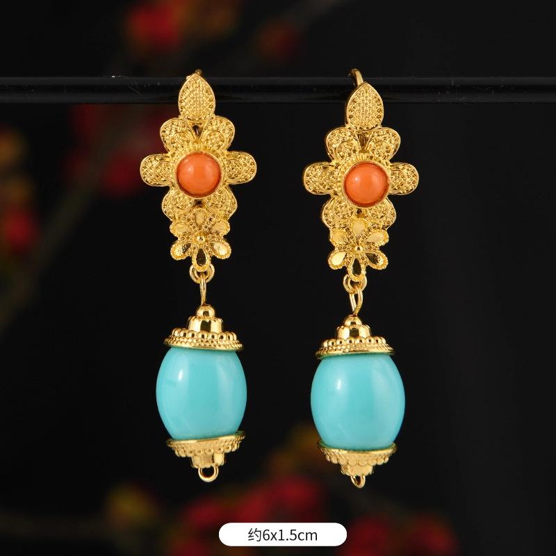 Xizang few earrings Nepal gold Tibetan style long earrings Tibetan women's earrings Tibetan clothing accessories