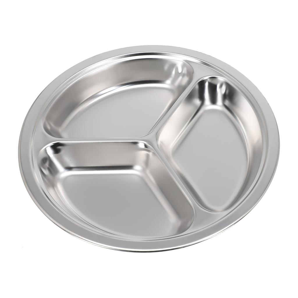 Stainless Steel 3-Sections Round Divided Dish Dia-22/24/26cm Snack Dinner Plate