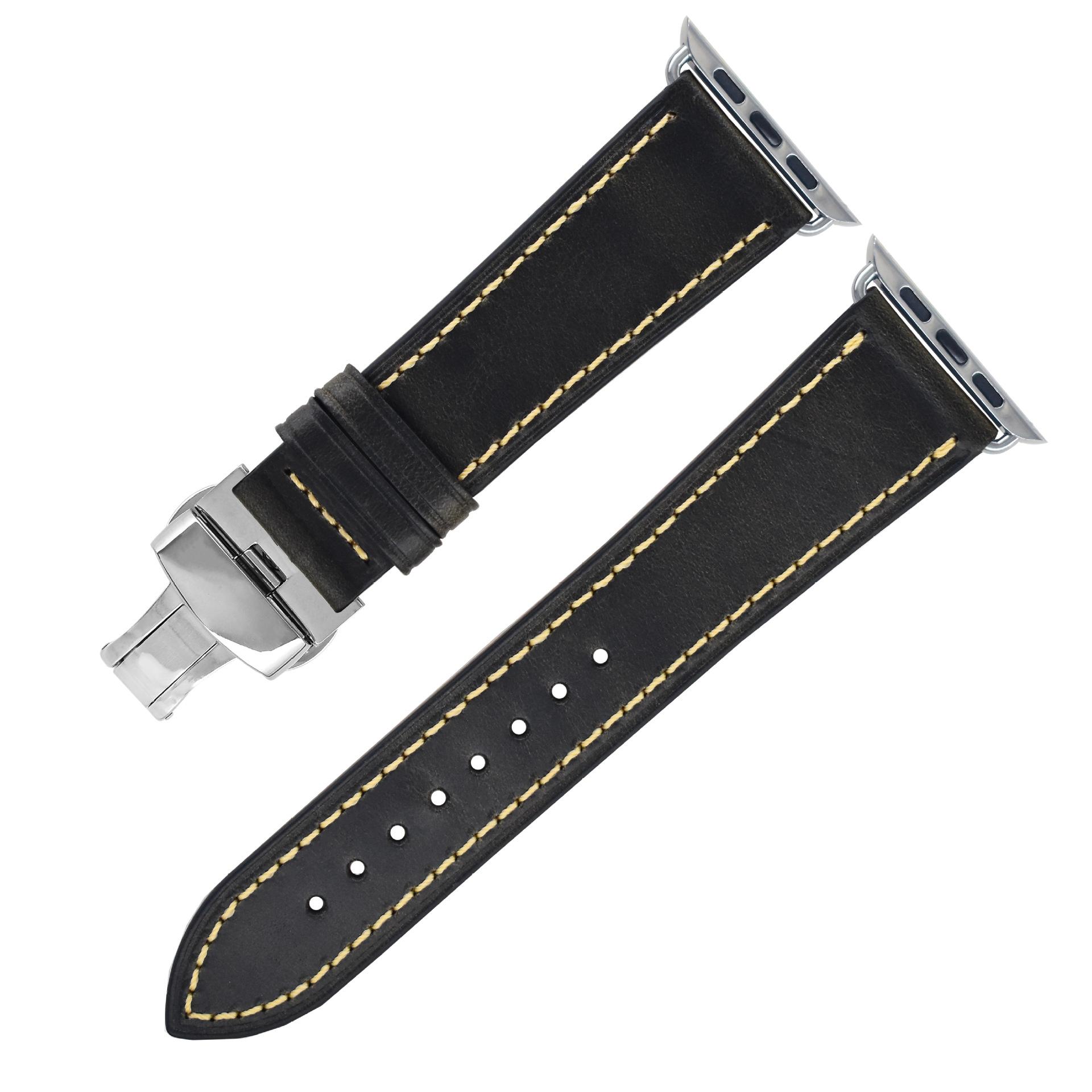 Suitable For Apple Butterfly Buckle Retro Thin Leather Strap Iwatch Butterfly Buckle Watch Strap