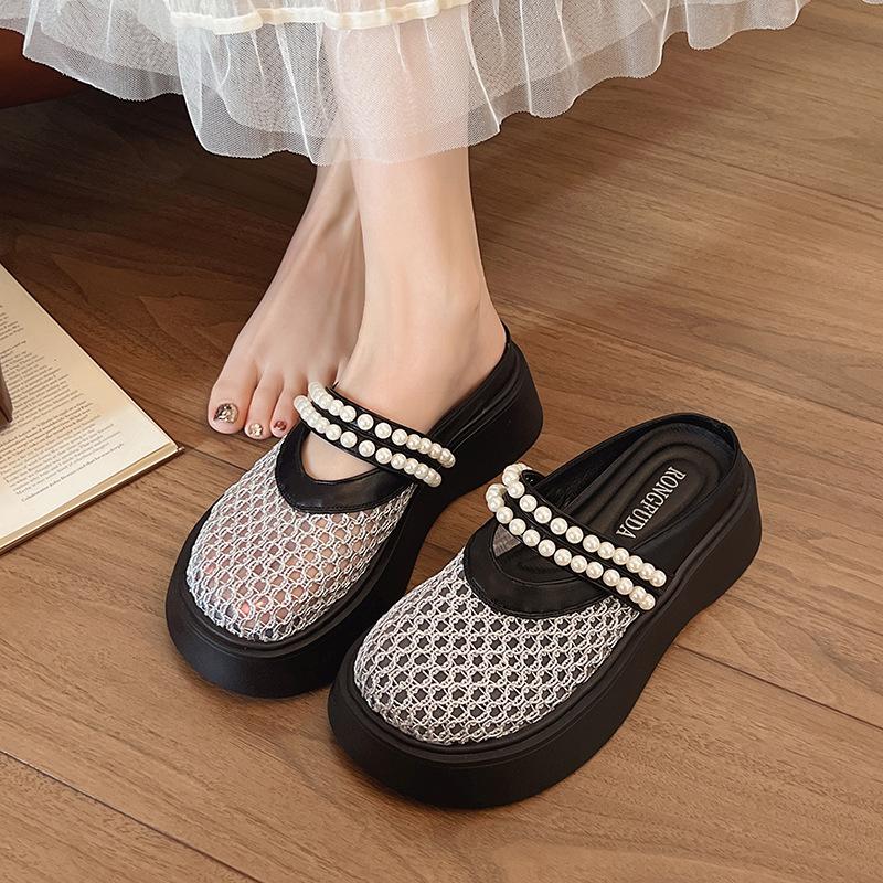 Woven bag head slippers women's summer sandals 2025 new thick-soled Mary Jane shoes hollow hole shoes