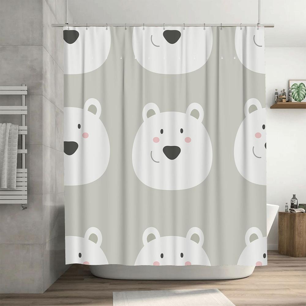 White Cartoon Polar Bear Shower Curtain Cute Home Decor Bathroom Decoration Printing Waterproof Modern Design (Size Customizable