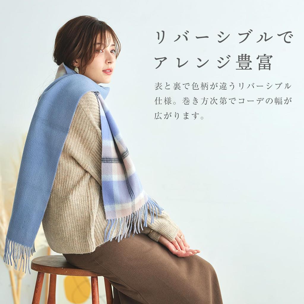 Macocca Kasmir Dubbelsidig Rutig 186cm x Rutmönster 100% Halsduk, Blå, 30cm, Stor, Unisex,