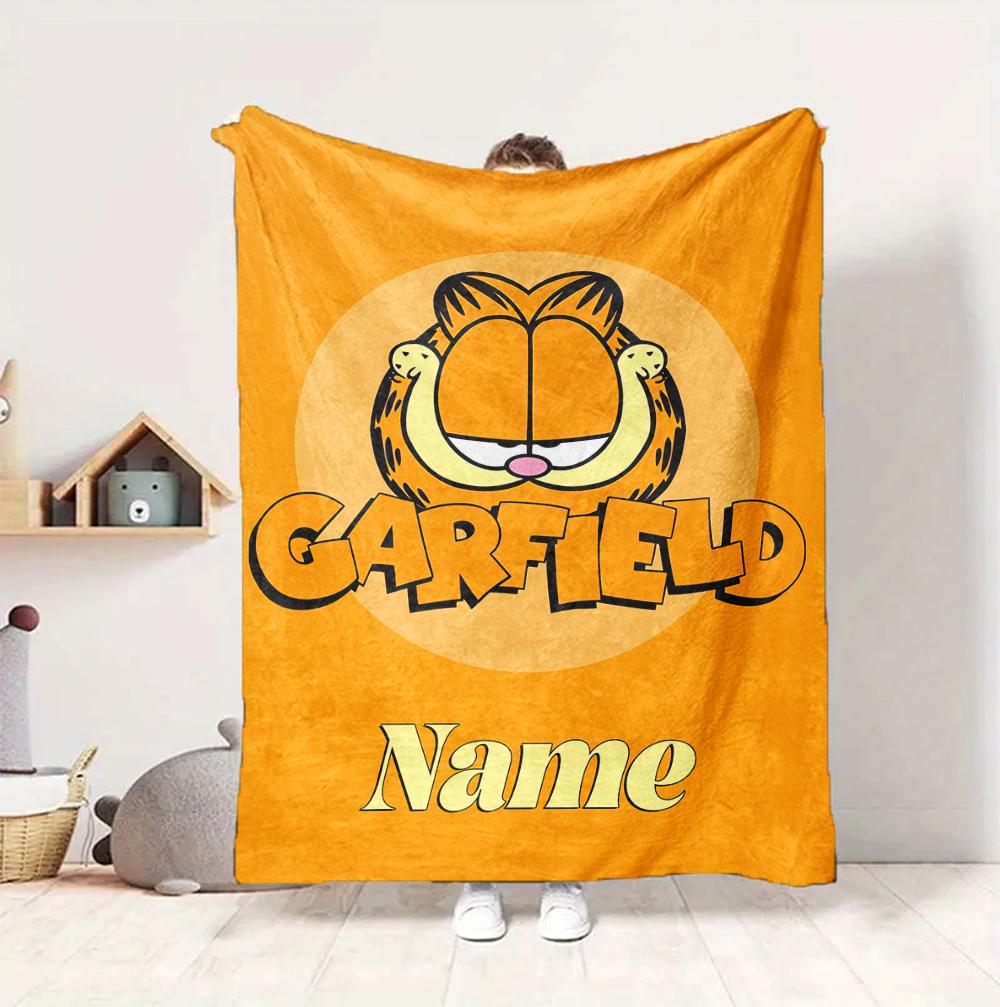 Custom Name Garfield Hug Flannel Blanket Throw Blanket Soft Warm Sofa Bed Home Decor Unique Gift