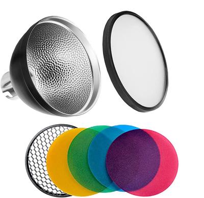 Godox Standard Reflector with Soft Diffuser Honeycomb Grid Color Filter Set for Studio Compatible with Godox Flashing AD-S2 + AD-S11 Strobes, Flash,