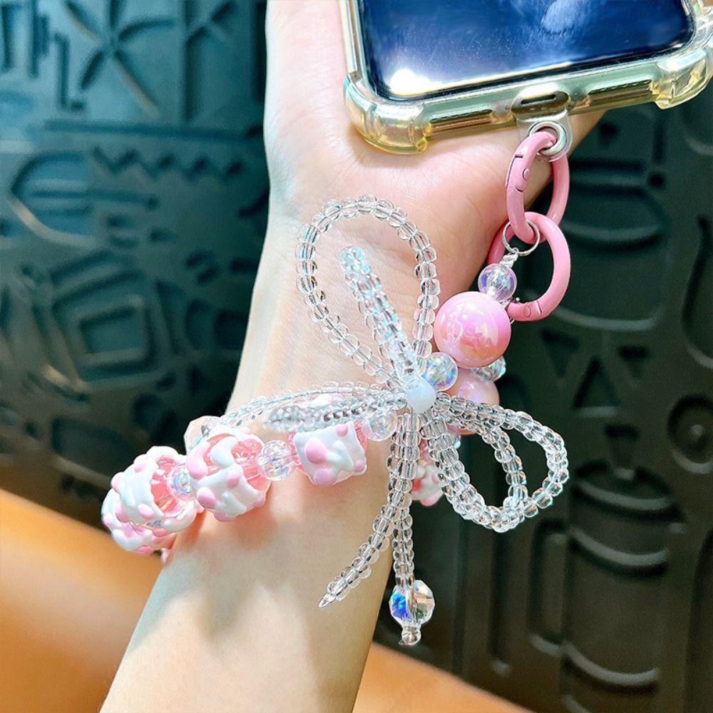 Anti-lost Bow String Bead Mobile Phone Chain Colorful Ball Beaded Phone Strap  Female Lady Girl