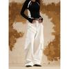Heavyweight White Pleated Cargo Pants for Men, Winter American-Style Design, Patchwork Wide-Leg Pants, High-Street Versatile Casual Trousers