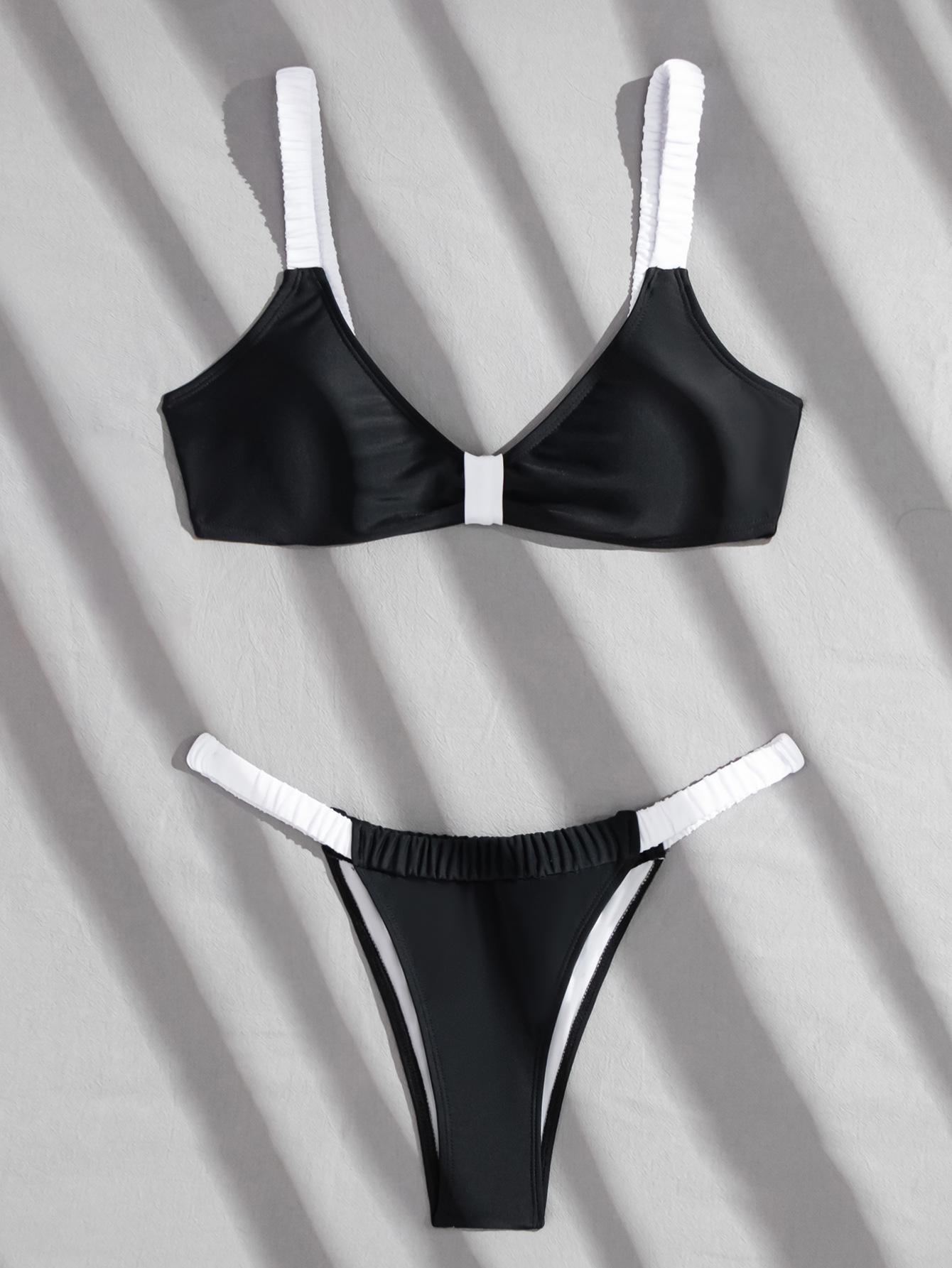 25 European And American Popular Women S Sexy Black And White Color Matching String Bikini Swimsuit Sexy Triangle Bag Swimsuit New S
