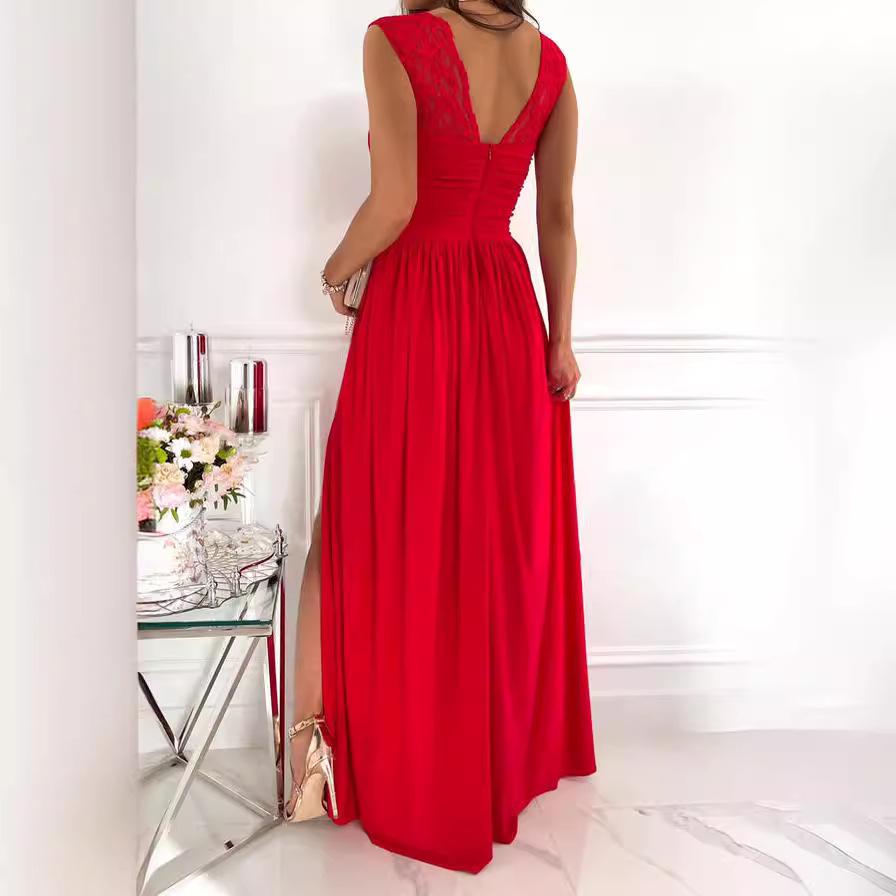 Elegantes Europäisches & Amerikanisches Sexy Falten-Patchwork-Schlitz-Abendkleid