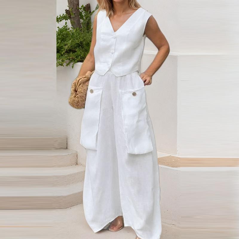 

ZANZEA Женские топы без рукавов и брюки Повседневные костюмы-двойки L белый