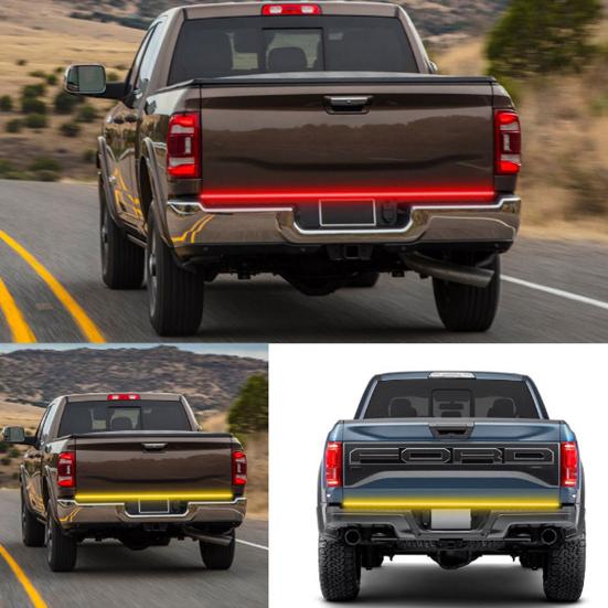 LED Tailgate Light Bar 4-in-1 Red Brake Running Lights Amber Sequential Turn Signals Waterproof Flexible Strip for Trucks Trailers RVs