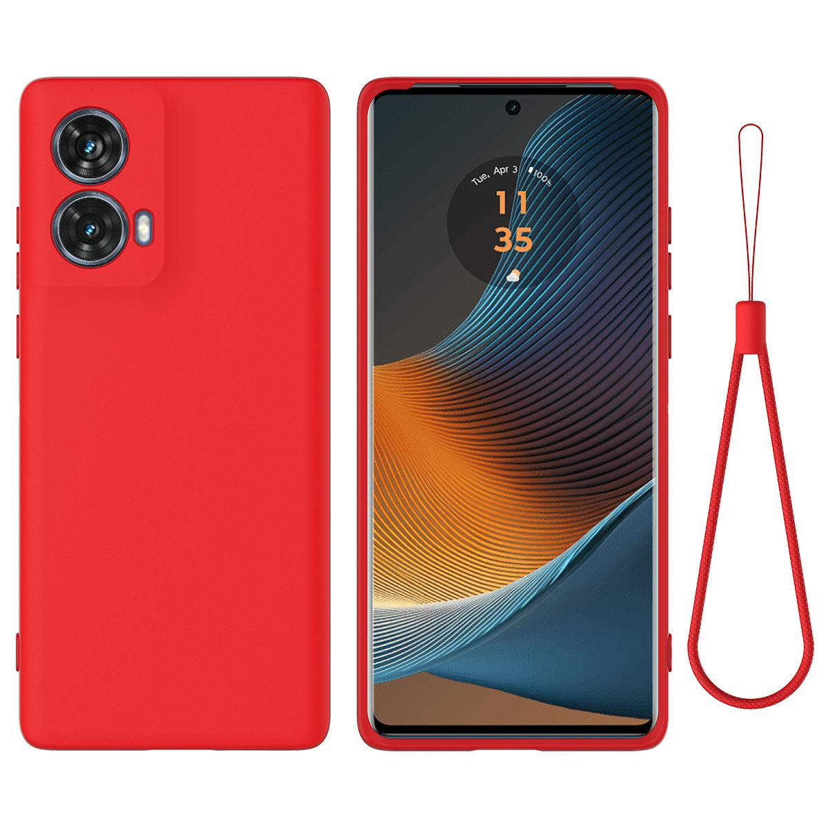 

For Motorola Moto G85 5G/S50 Neo 5G Case Anti-Drop Liquid Silicone Phone Cover with Wrist Strap Red