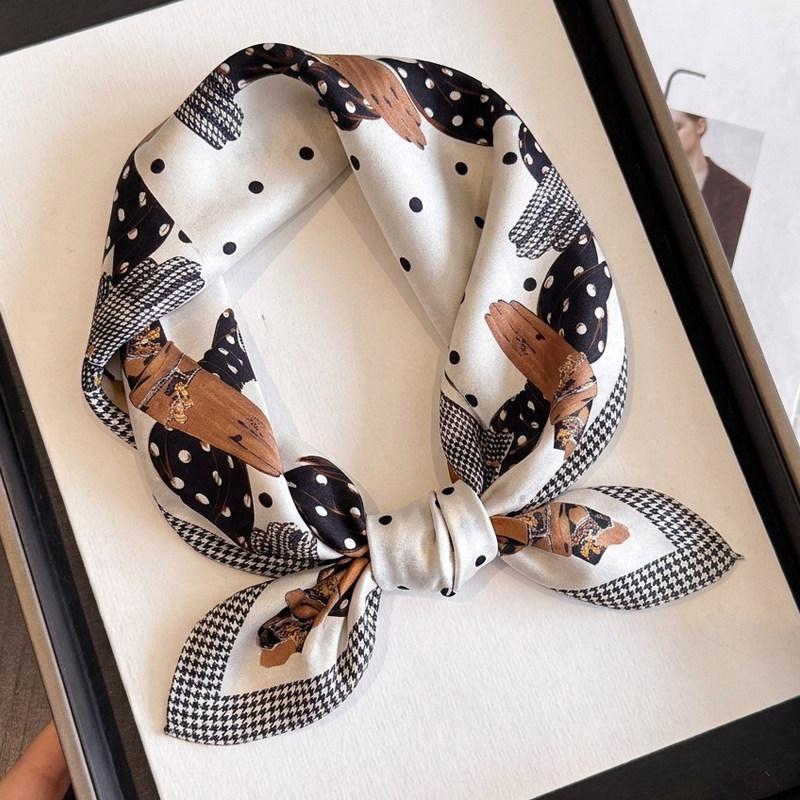 British style spring autumn winter men's and women's silk small square scarf plaid brown small silk scarf mulberry silk scarf