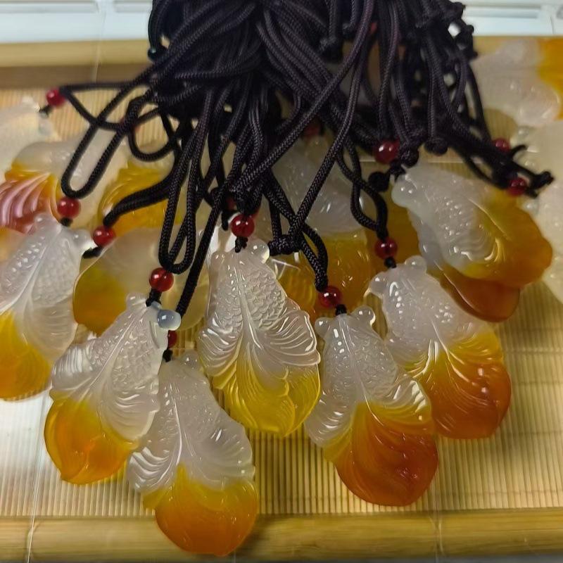 

Ice Color Agate Chalcedony Goldfish Pendant Necklace for Men and Women