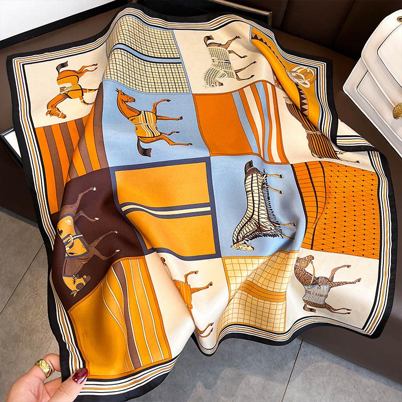 2024 Design Fashion Square Silk Scarf Women Hairband Printed Small Satin Shawls Foulard Neckerchief Female Headbands Bandana