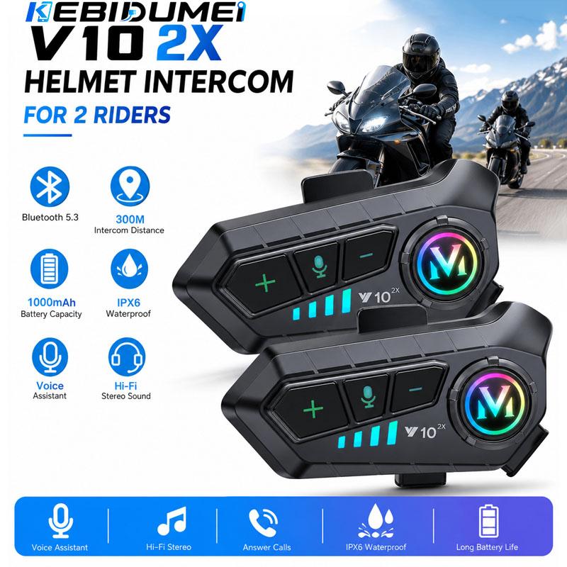 Motorcycle Helmet Headset Bluetooth 5.3 Intercom Headset Wireless Interphone Intercomunicador Waterproof Noise Reduction Voice Control Handsfree