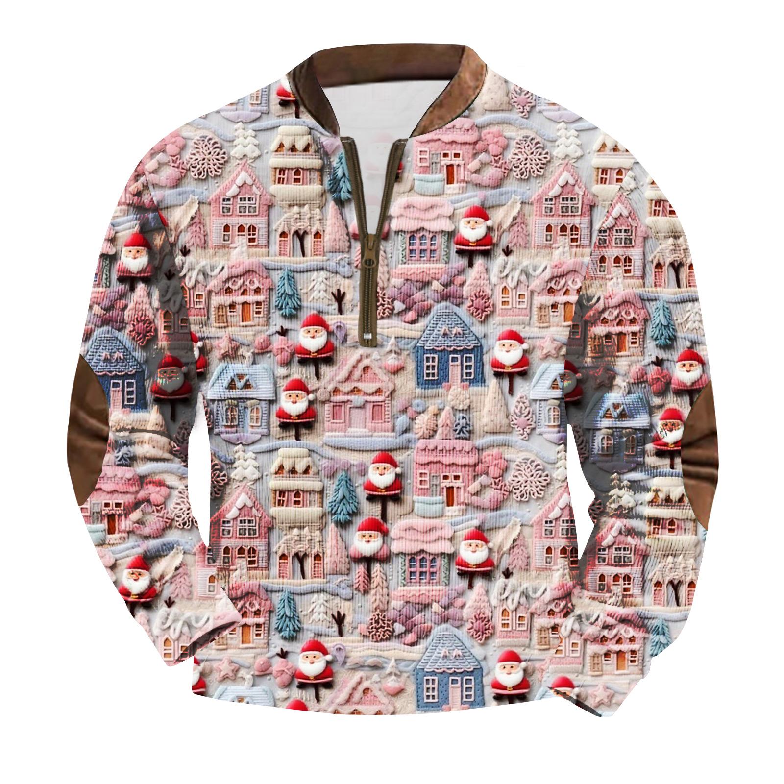 

Мужская модная вельветовая рубашка на молнии с рождественским принтом XL