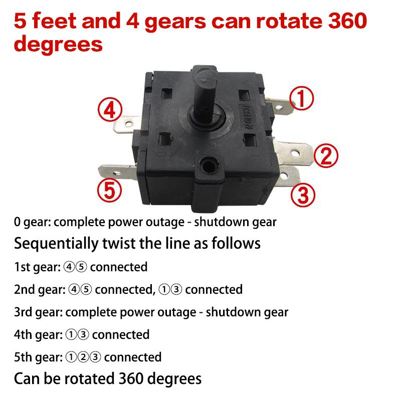 1Pcs Electric Room Heater Gear Position Switch Accessories 3 Pin 5Pin Rotary Switch Selector AC 250V 16A