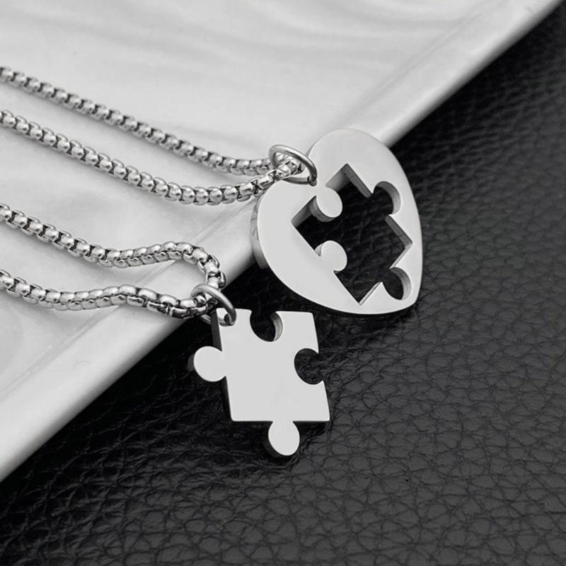 Heart Puzzle Pieces Couple Necklaces Sturdy Steel Heart Puzzle Pendant Necklaces Accessory for Couples Romance Gift