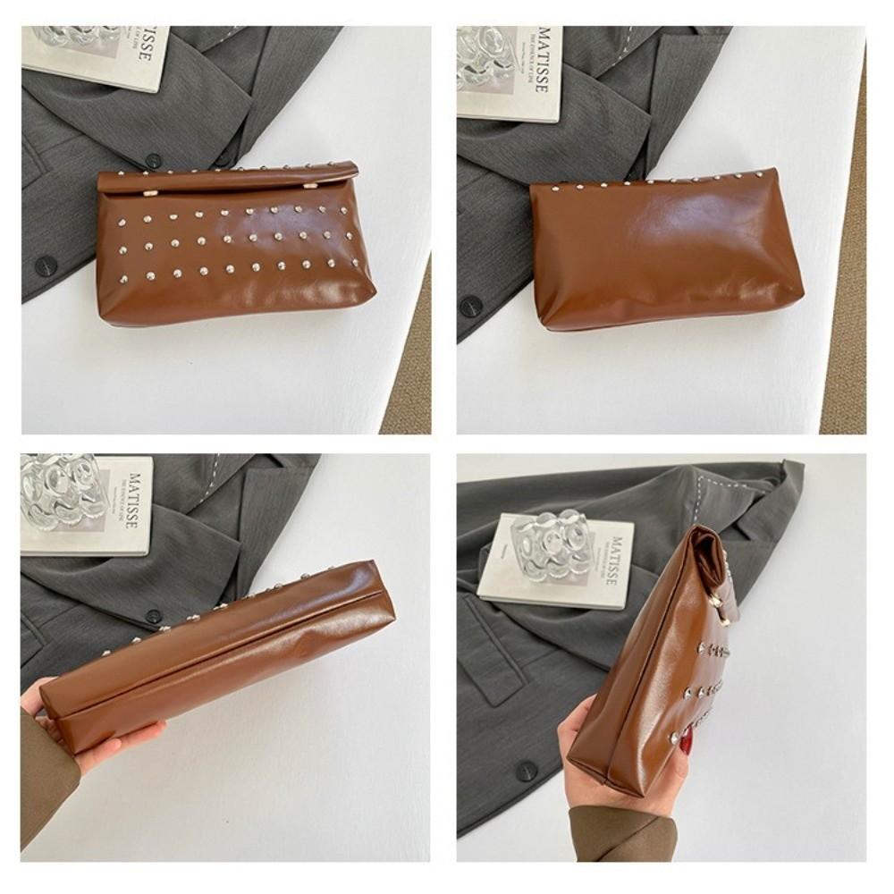 Large Capacity Rivet Envelope Clutch Bag Elegant Solid Metallic Sheen Handbag Daily