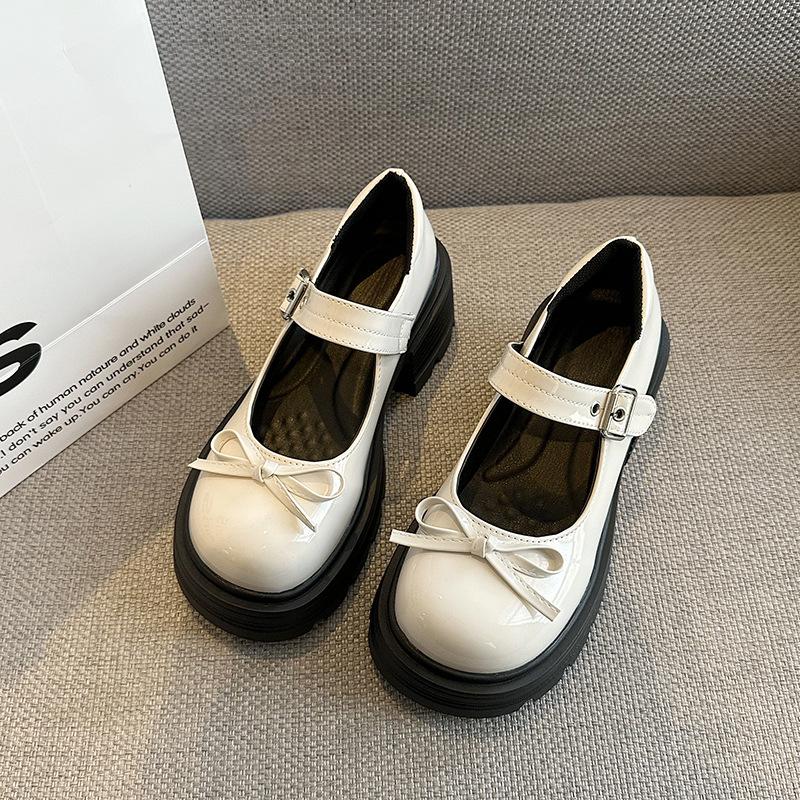 

2025 summer and autumn new thick-soled Korean version bow Mary Jane small leather shoes women s shallow mouth round head college style women s singl 39