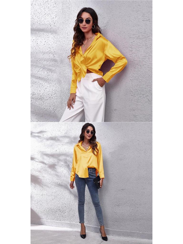Women's Satin Long-Sleeve Blouse - New European and American Style