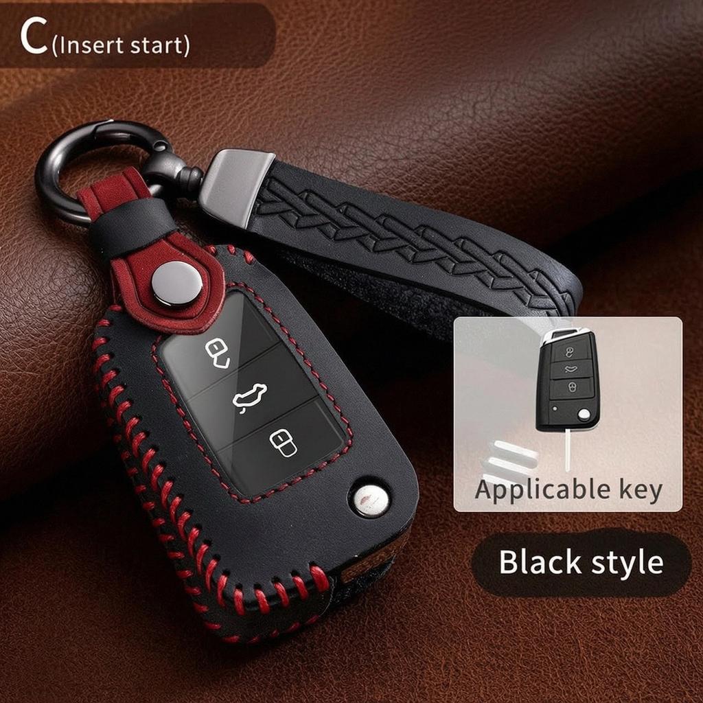 Leather Key Fob Case For Vw Volkswagen Tiguan L Touareg Teramont Tayron T-Roc Magotan B8 Phideon Cc Key Cover Protector Shell