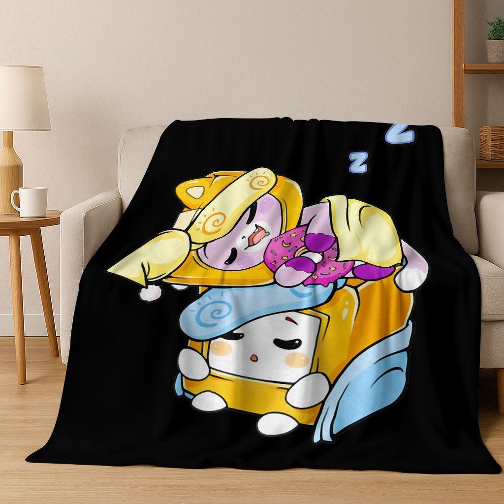 Kreskówkowa Koc Lankybox Urocza Foxy Boxy Rocky Flanelowy Koc, Przytulny Miękki Koc na Kanapę Sofa Pokrycie Piknikowe Prezent dla Dzieci