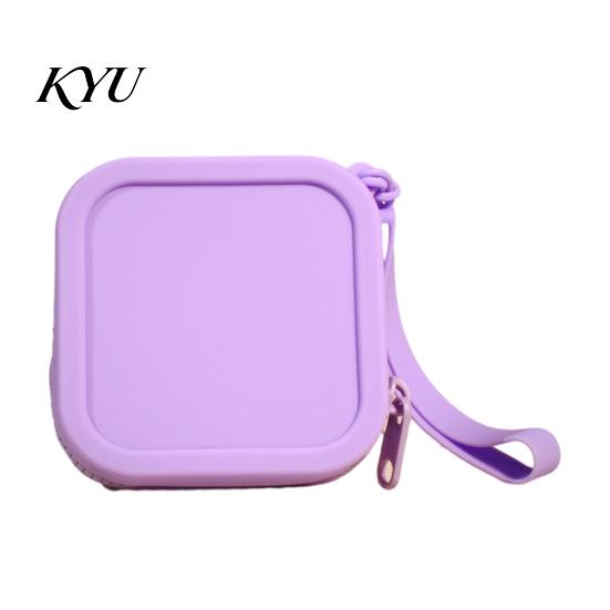 Soft Silicone Key Organizer Coin Pouch with Zipper And Wrist Strap, Square Shockproof Mini Change Holder Storage Bag, Lightweight Compact Purse
