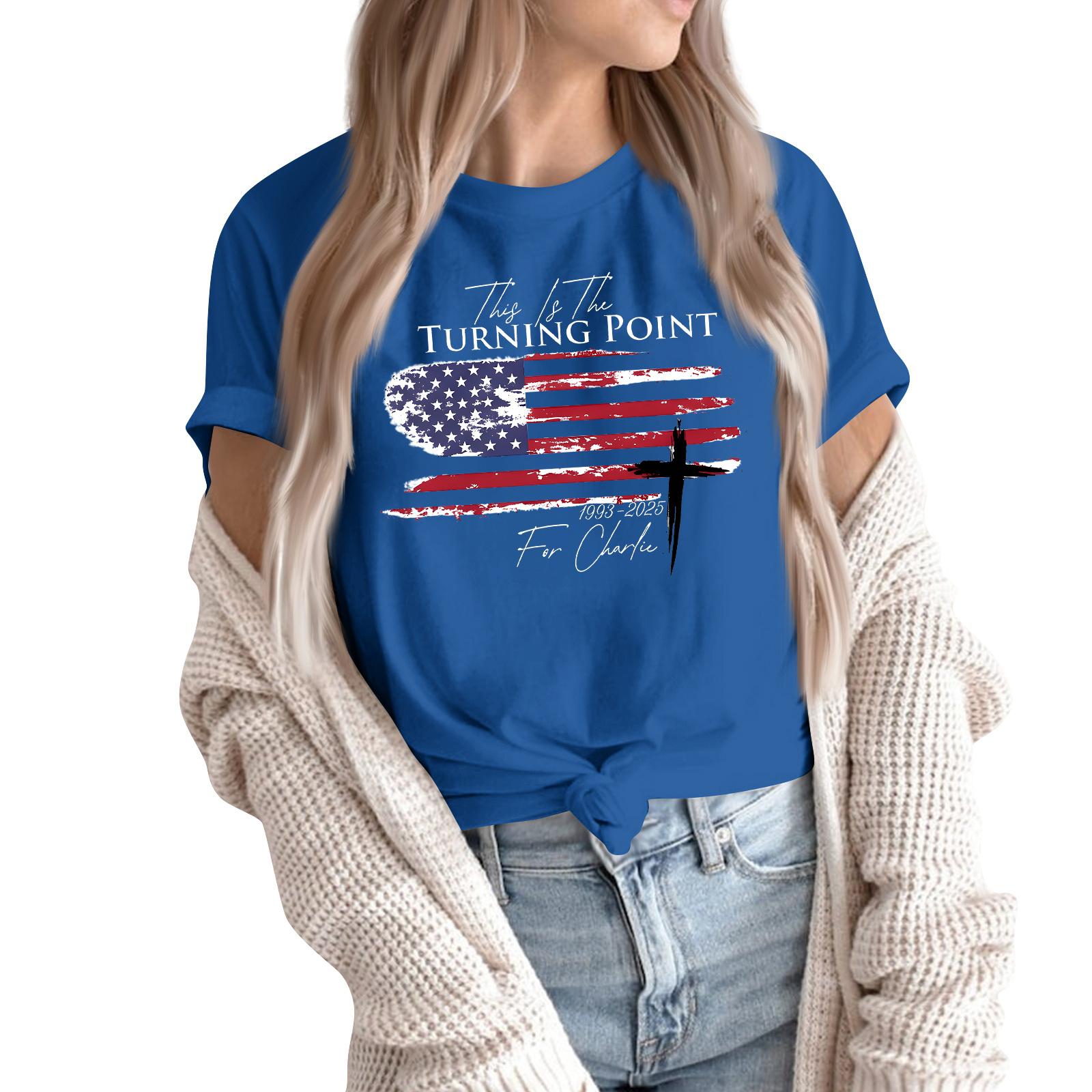 

Женские модные повседневные пуловеры с короткими рукавами и круглым вырезом с принтом S синий