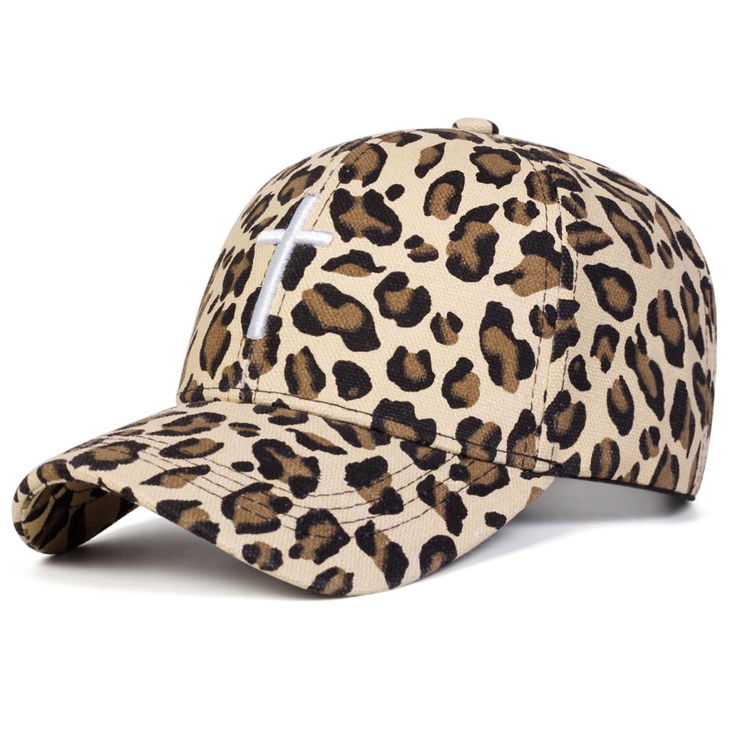 Unisex Cross Embroidery Leopard Print Baseball Caps Spring Autumn Outdoor Adjustable Casual Hats Sunscreen Hat Sports Cap