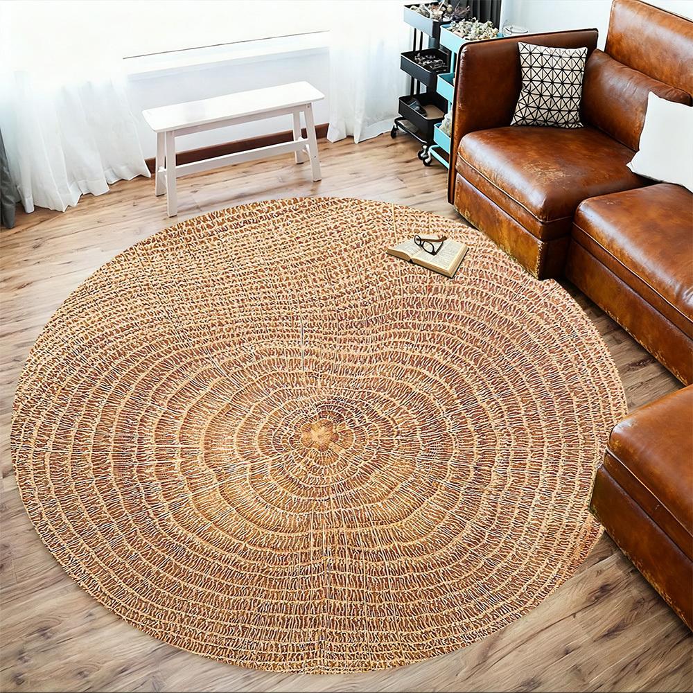 1pc Tree Rings Wood Texture Round Chair Mat Area Rug - Non-Slip, Floor Mat for Office, Bedroom, and Indoor Decor C1118078